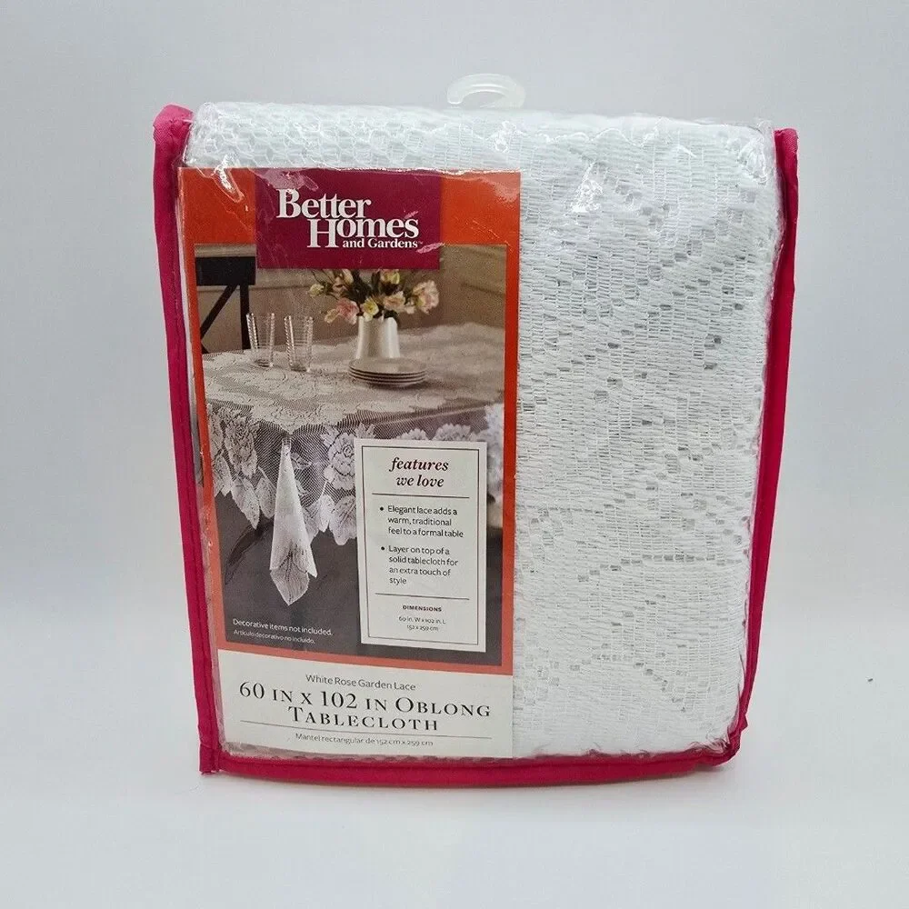 Better Homes and Gardens White Rose Garden Lace Tablecloth Oblong